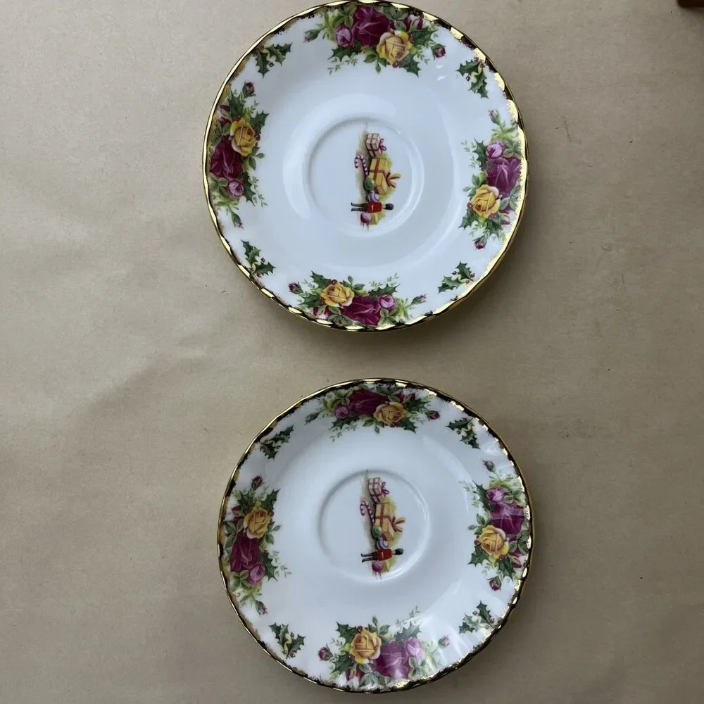 2 Royal Albert Christmas Magic Replacement Saucer 5.5” Bone‎ China 1990 EUC